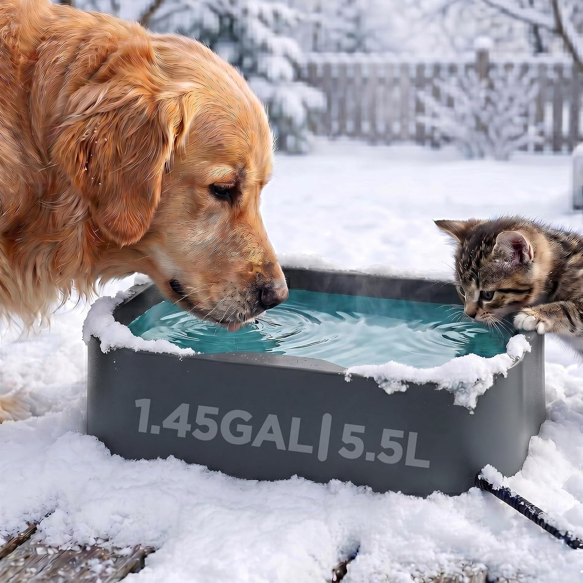 5.5L/1.45Gal Extra Large Heated Water Bowl, anti Chew Cord, Bpa-Free-Grey