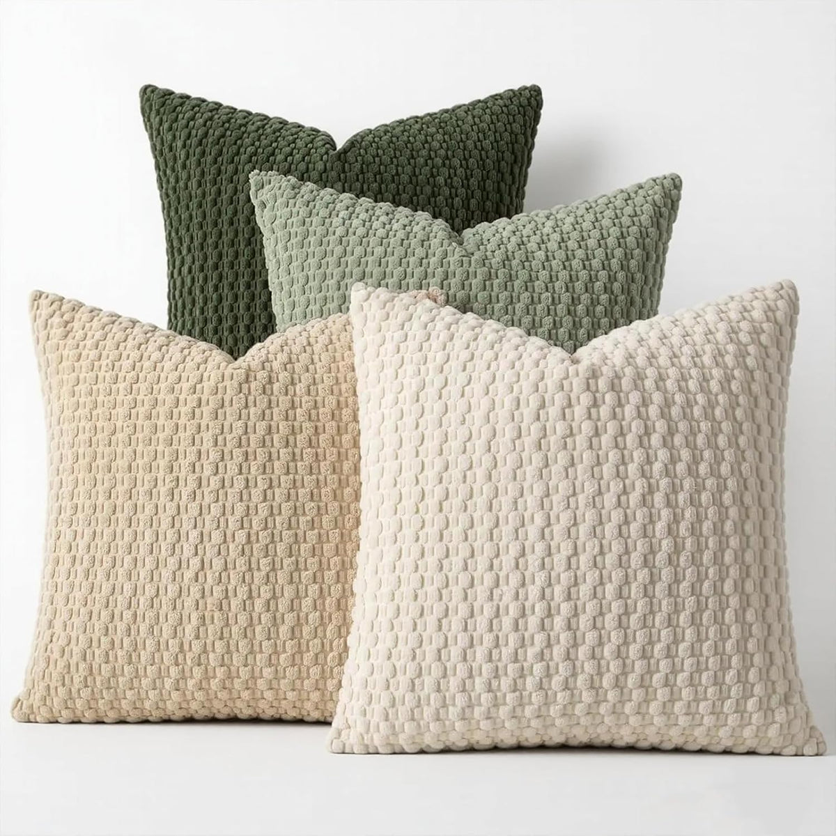 ZONYO Throw Pillow Covers 18X18 Set of 4, Soft Bubble Texture Corduroy Decorative Pillows, Fade Resistant Washable Sage Green Cushion Covers for Couch Sofa Bed, Boho Farmhouse Living Room Decor