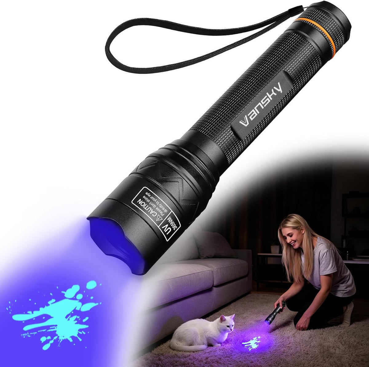 Vansky 365Nm UV Flashlight for Pet: 99% Enhance Hidden Stain Detection Rate