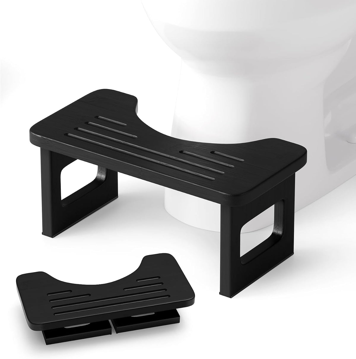 Bathway Squatting Potty Stool, Foldable Poop Stool, Bamboo Toilet Stool for Adult, Foot Step Stool Squat, Pooping Stools with Anti-Slip Strip for Bathroom, Black, 6.8''