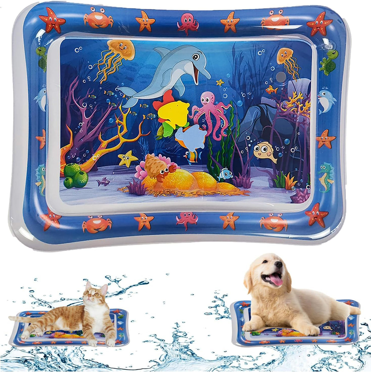 Marine Life Themed Cat Play Mat, Thickened Water Sensor Play Mat for Cats, Water Sensor Play Mat with Fish, Pet Water Sensor Mat, Water Sensor Mat Water Feature (Square Octopus)