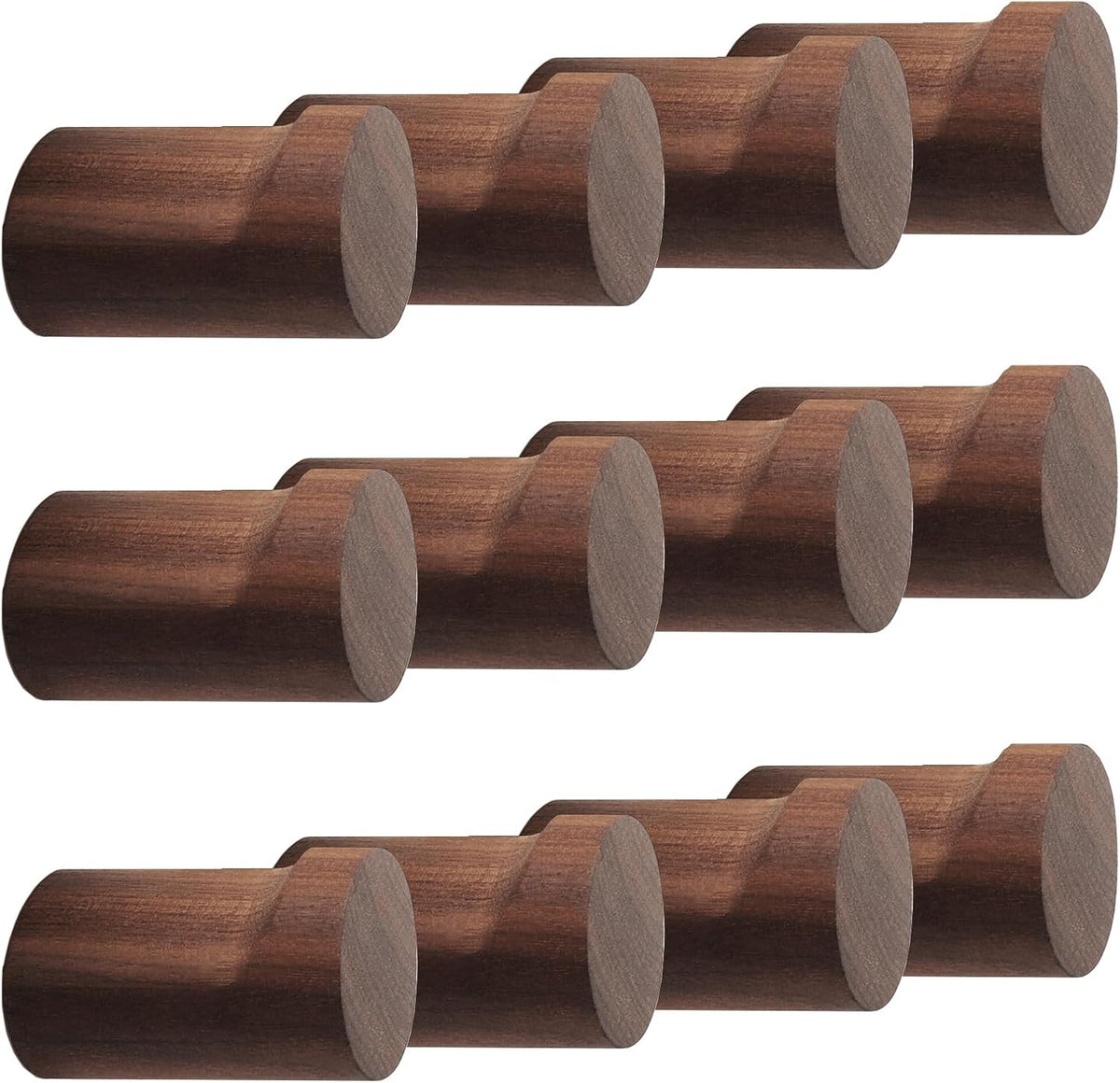 Bsdonte Wood Wall Hooks 6 Pack, Natural Wooden Coat Hooks Wall Mounted, Handmade Rustic Hat Hooks Heavy Duty Entryway Wall Hangers for Hanging Towels, Clothes, Bags (Black Walnut Wood)