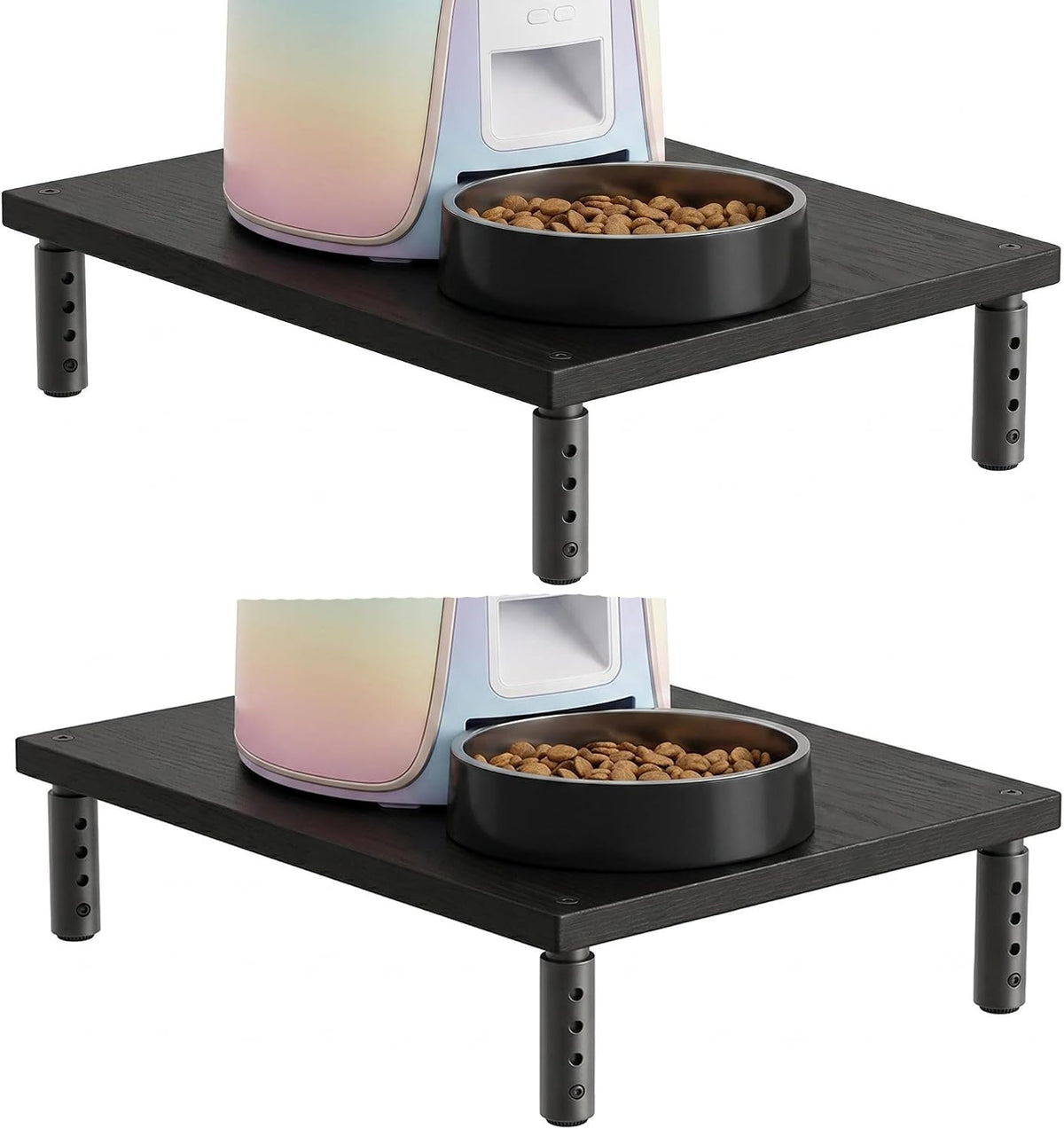 OPNICE Adjustable Cat Food Stand, Elevated Cat Feeder Stand with 4 Height Settings, Automatic Cat Feeder & Tradition Bowls, Raised Pet Feeding Table Station for Cats & Small Dogs, Waterproof Wood