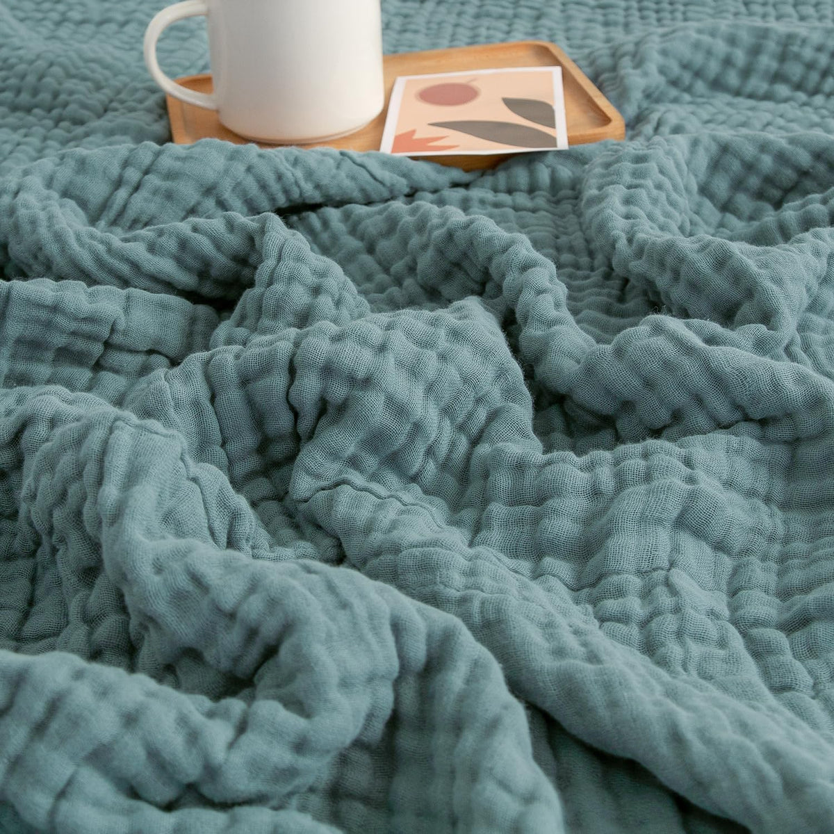 EMME Muslin Throw Blankets for Adults Couch 100% Cotton Soft Teal 50"X71"