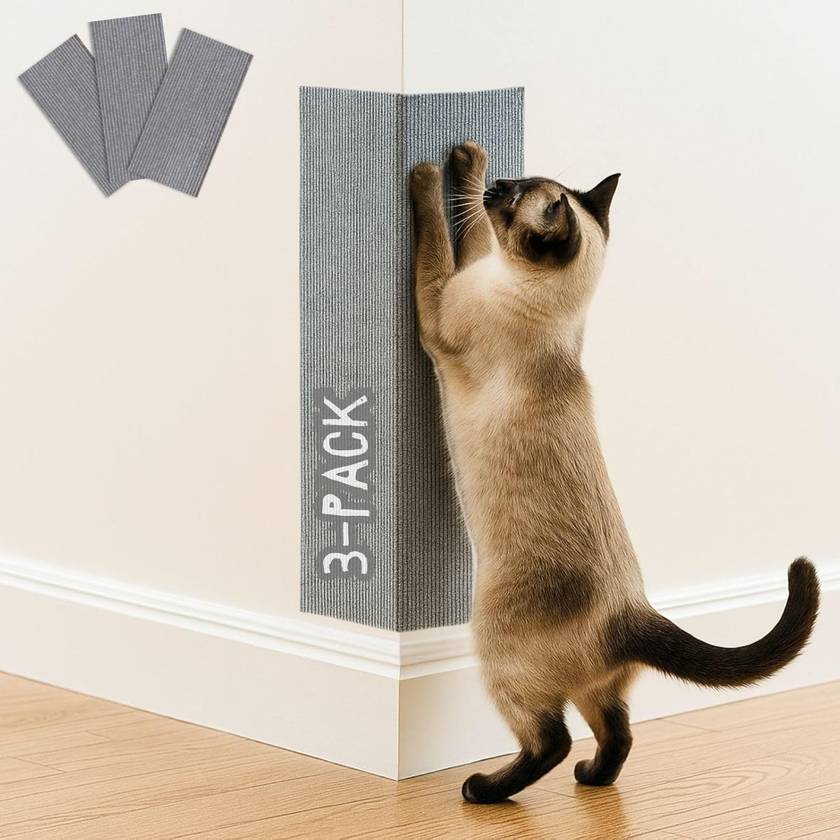 Cat Scratch Mat (3 Pack), 23.6’’ X 11.8’’ Wall Corner Scratcher, Versatile Self-Adhesive Replacement Easy Use for Cat Trees Wall Furniture, Scratching Posts, and Couch Protection (Black)