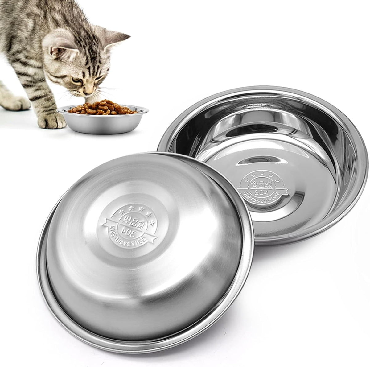 Stainless Steel Cat Bowl-Shallow Wide Flat Cats Food Bowls,Metal Kitten Dishes Whisker Friendly Fatigue Relief,Replacement Basic Kitty Plates for Elevated Stand,Dishwasher Safe(Set of 5)