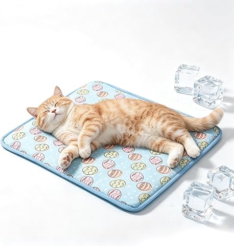 SEIS Self-Cooling Dog Mat,Ice Silk Cats Pad,Summer Pet Indoor Bed,Blue,M