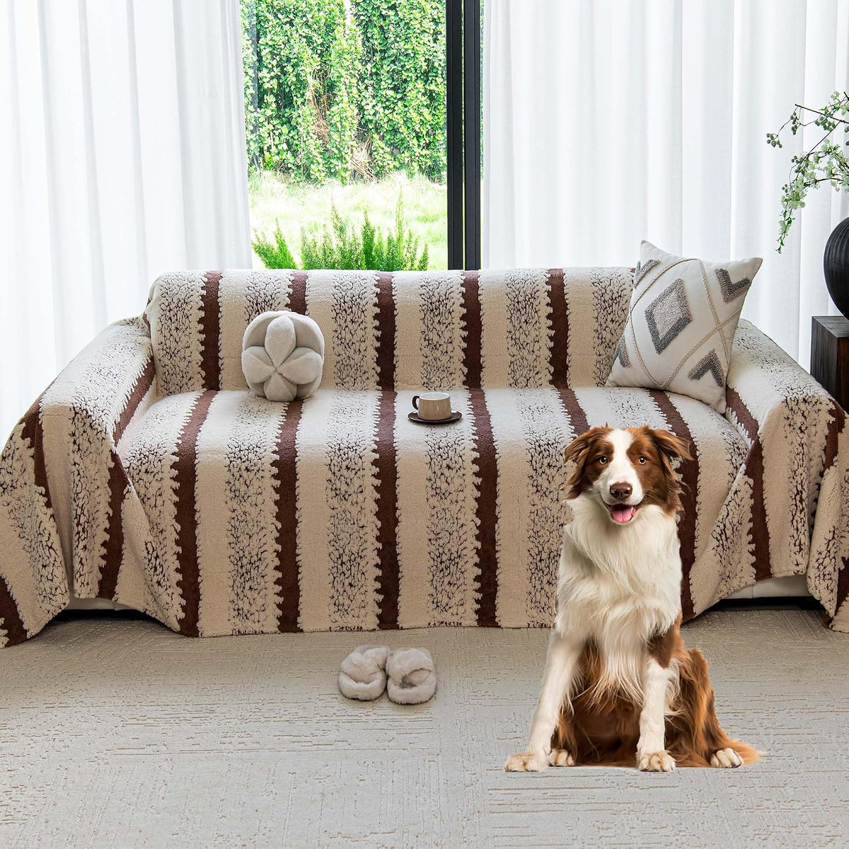 Sherpa Fleece Couch Cover for 3 Cushion Sofa, Gray, 71" X 134" - Pet Proof Sofa Covers Heavy Duty Scratch Resistant Pet Friendly Furniture Cover - Easy Install, Machine Washable