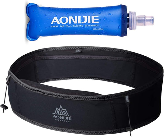AONIJIE Hydration Belt Running Fanny Pack, with 250Ml Soft Water Bottle Flask Phone Holder for Trailing Running Climbing Jogging Cycling Workout Fitness 3 Colors (Black, M/L)