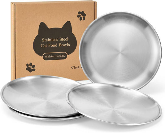Chefbee 4PCS 6.7" Stainless Steel Shallow Cat Bowls, Whisker Friendly