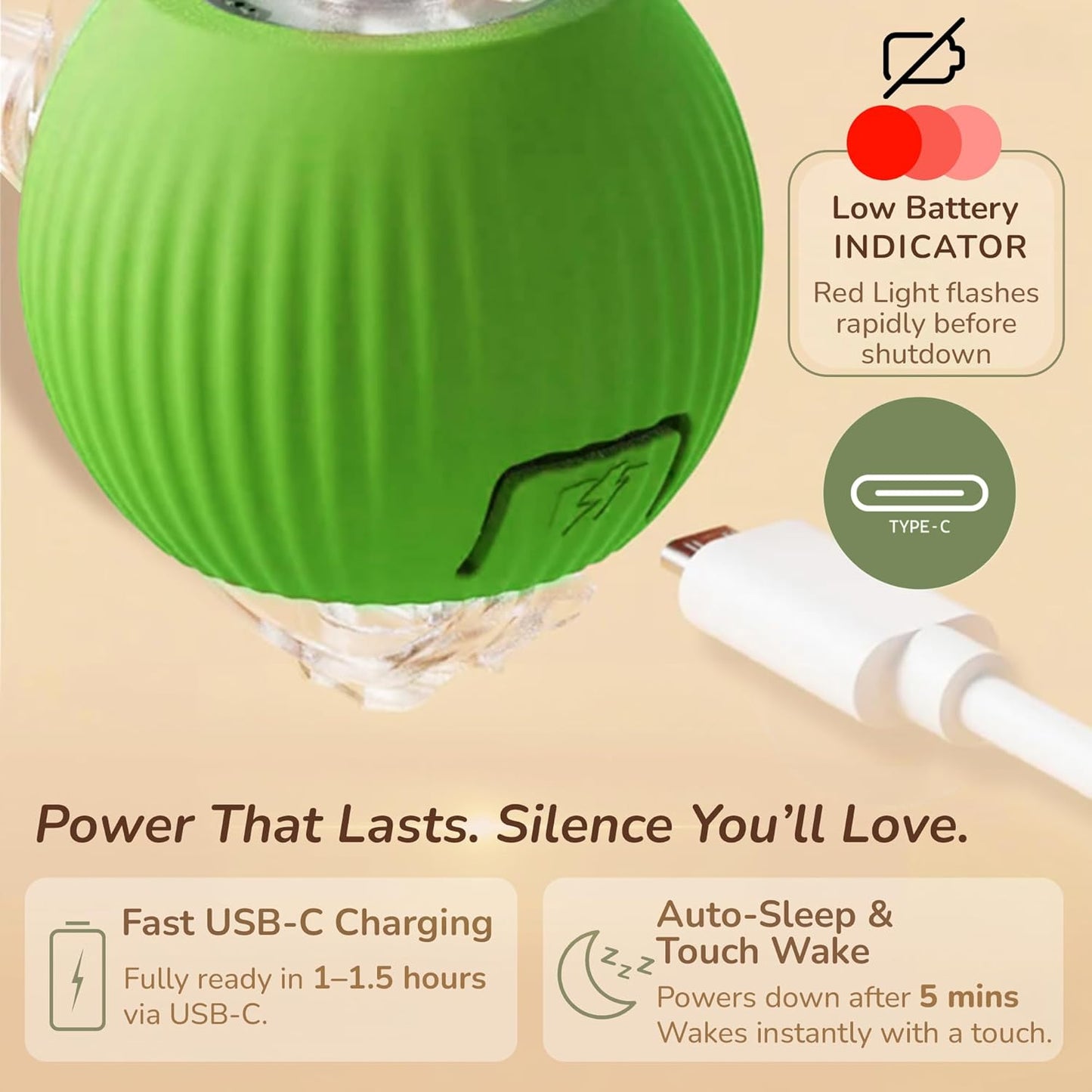 Rechargeable Smart Ball 2.0 Automatic Cat Toy - Interactive Cat Toys for Indoor Cats - Motion Activated Moving Cat Ball Toy, Self Rolling Interactive Dog Toys for Small Dogs with 3 Speed Modes [Green]