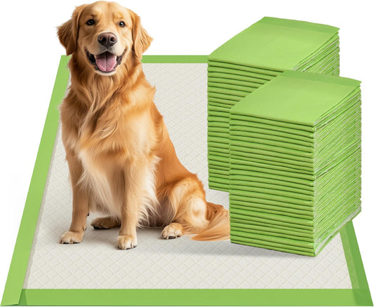 Disposable Dog Pee Pads, XL 28"X34", All Edge-Wrapped, ECO Green, Thick Pad