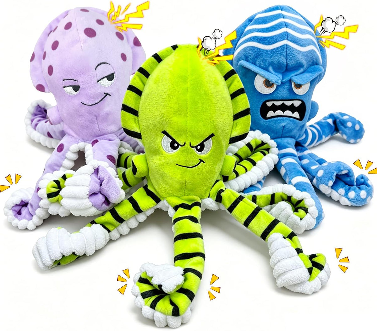 Fuufome Dog Toys for Large Dogs, Squeaky Octopus Dog Toy, 3 Pack