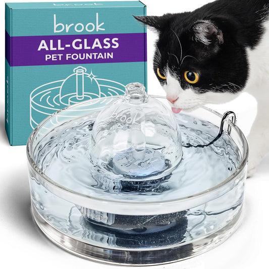 Brook Glass Cat Water Fountain 90Oz – Dishwasher Safe Pet & Dog Fountain