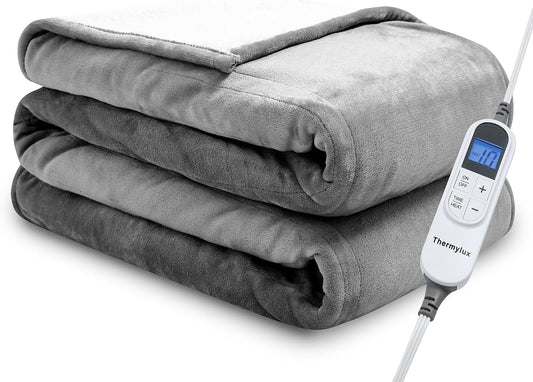 Electric Blanket Throw 50"X60" Heated Electric Blankets 10 Heating Levels 12 Time Settings 3 Hours Auto off Fast Heating and Overheat Protection ETL Certified Machine Washable,Light Grey