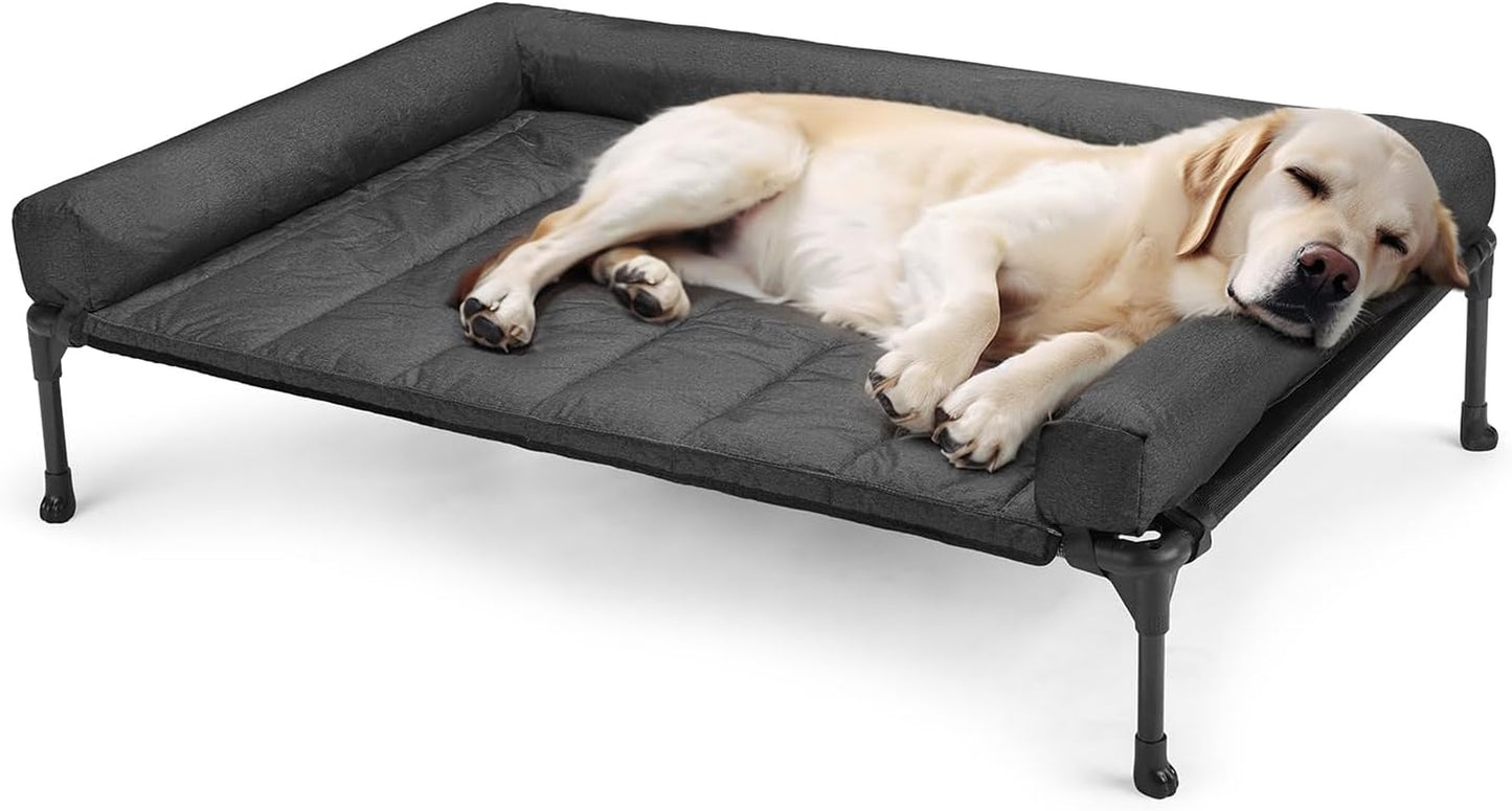 Veehoo Cooling Elevated Dog Bed Add Removable Waterproof Bolster Cushion Mat, Raised Pet Cot with Breathable Teslin Mesh, No-Slip Feet, Dog Couch Bed for Indoor Outdoor, 42X30Inches, Black, CWC2331B