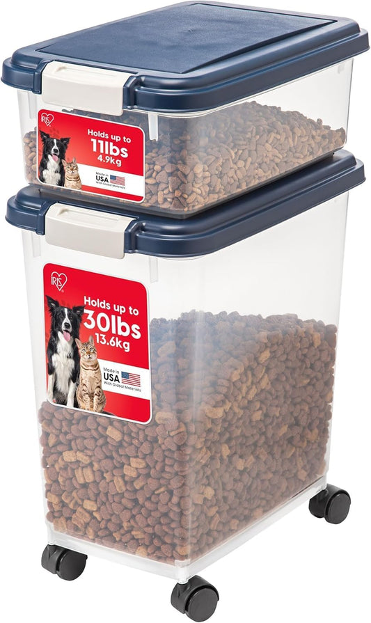 IRIS USA Dog Food Storage Container, up to 30+11 Lbs, Navy, Made in USA