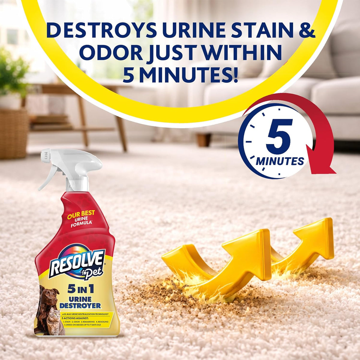 Resolve® 5-In-1 Urine Destroyer Carpet Cleaner Spray, Pet Stains, 22Oz