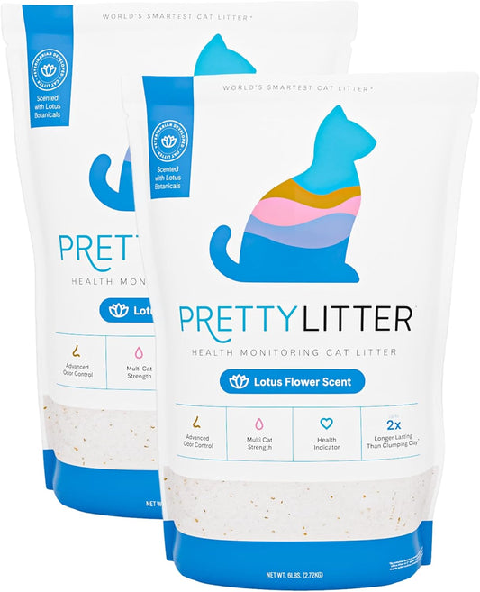 Prettylitter Health Monitoring Cat Litter (Lotus Flower, Non Clumping) | Lightweight & Low Tracking, Color Changing Silica Gel Crystals, Advanced Odor Control — 6 Lbs, Pack of 2 (Up to 2 Month Supply)
