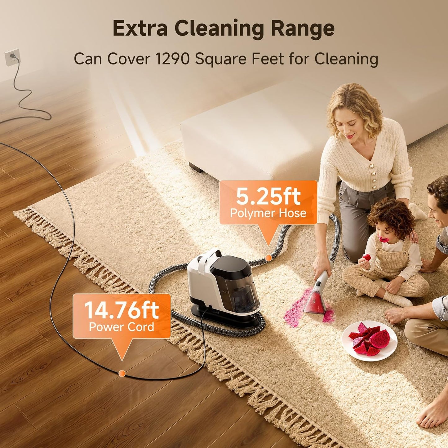 Uwant Upholstery Cleaner Machine with 18Kpa Suction Portable Carpet Cleaner Machine for Cars, Pets with Pet Pro Solution and Self Cleaning Tools Set of 1 for Spot, Rug, Couch