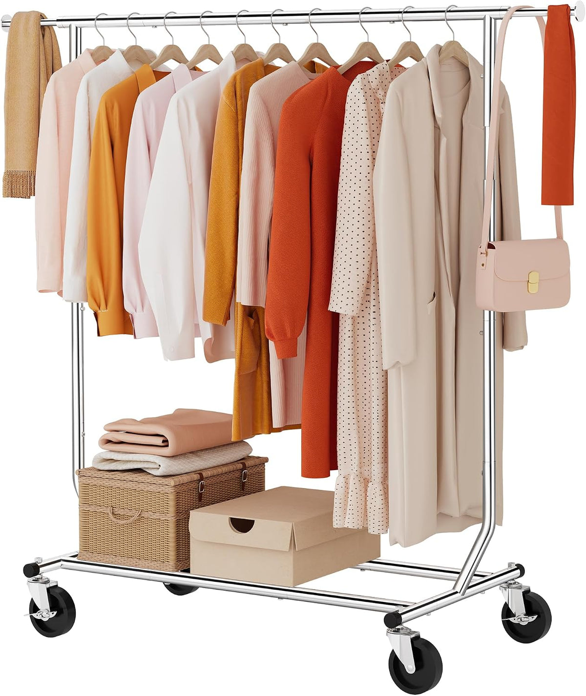 Tajsoon Clothing Rack Collapsible, Garment Clothes Rack Heavy Duty, Chrome