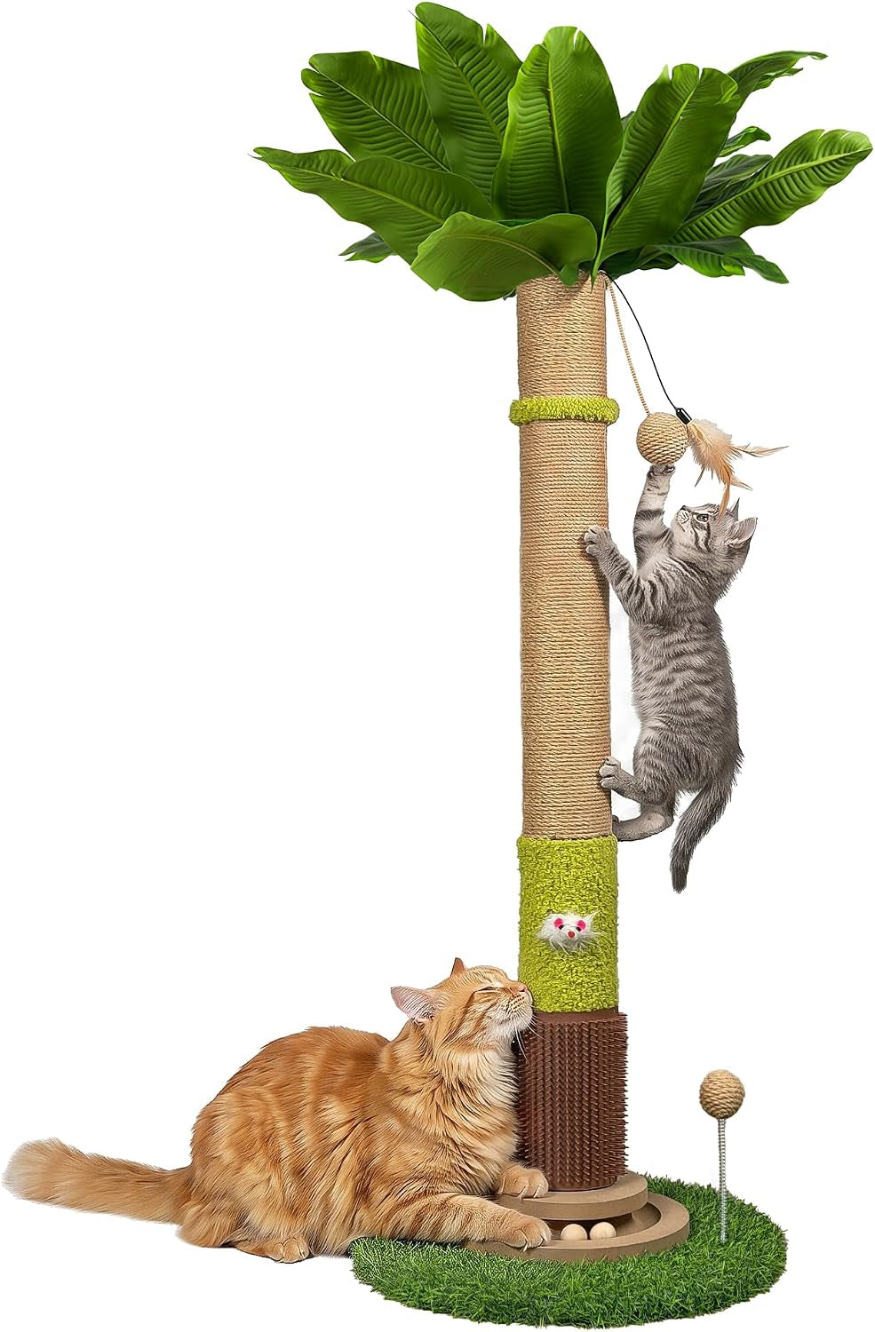 Tall Palm Tree Cat Scratching Post, Sisal Trunk & Ball Track