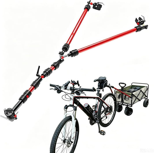 Bike Trailer Hitch for Wagon Camping Rolling Cart Collapsible Wagon with 360° Swivel Joint & Shock Absorber, Quick-Release Clamps for Folding Wagons, Pet Carts & Garden Trailers