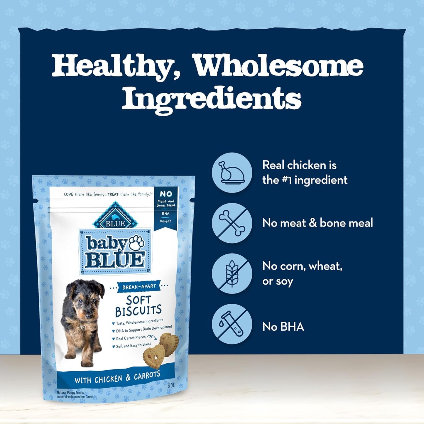 Blue Buffalo Baby Blue Soft Biscuits with DHA, Natural Dog Treats for Puppies, Great for Training, with Chicken & Carrots, 8-Oz Bag
