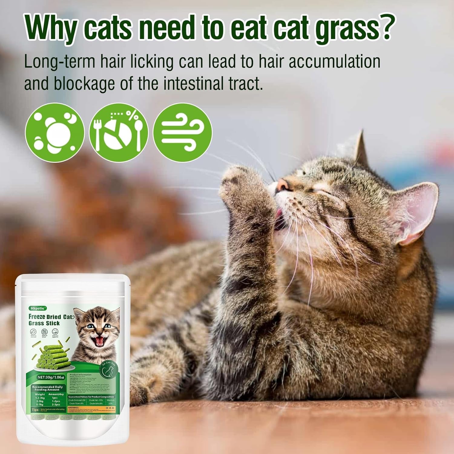 30G Cat Grass Sticks, Delicious Cat Grass Teething Stick Edible Cats Chew Toy Cat Treats Snack for Teeth Cleaning and Hairball Removal