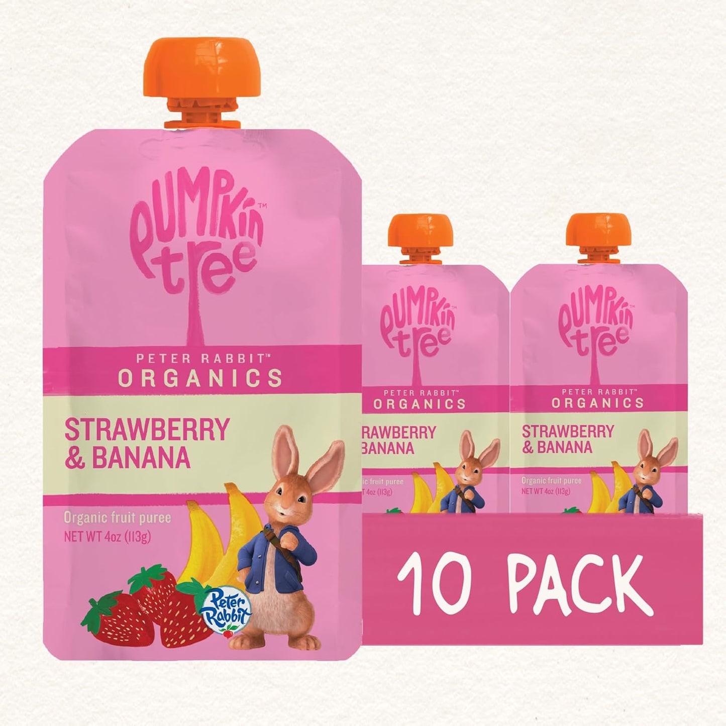 Pumpkin Tree Peter Rabbit Organics Strawberry and Banana Pure Fruit Snack, 4 Ounce (Pack of 10)