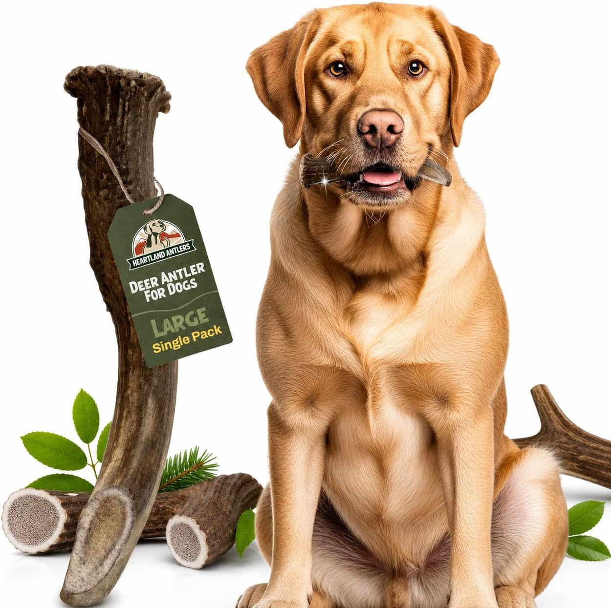 Heartland Antlers Deer Antler Dog Chew Large 6-8 Inch, Naturally Shed Rawhide Alternative 45-65 Lbs, Veteran Owned USA Sourced Grade A, Odor Free No Mess Splinter Free