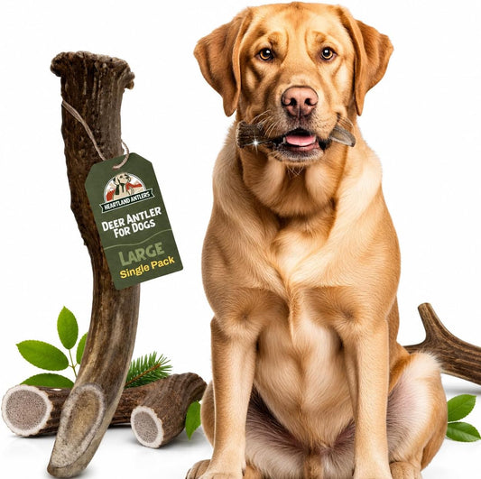 Heartland Antlers Deer Antler Dog Chew Large 6-8 Inch, Naturally Shed Rawhide Alternative 45-65 Lbs, Veteran Owned USA Sourced Grade A, Odor Free No Mess Splinter Free