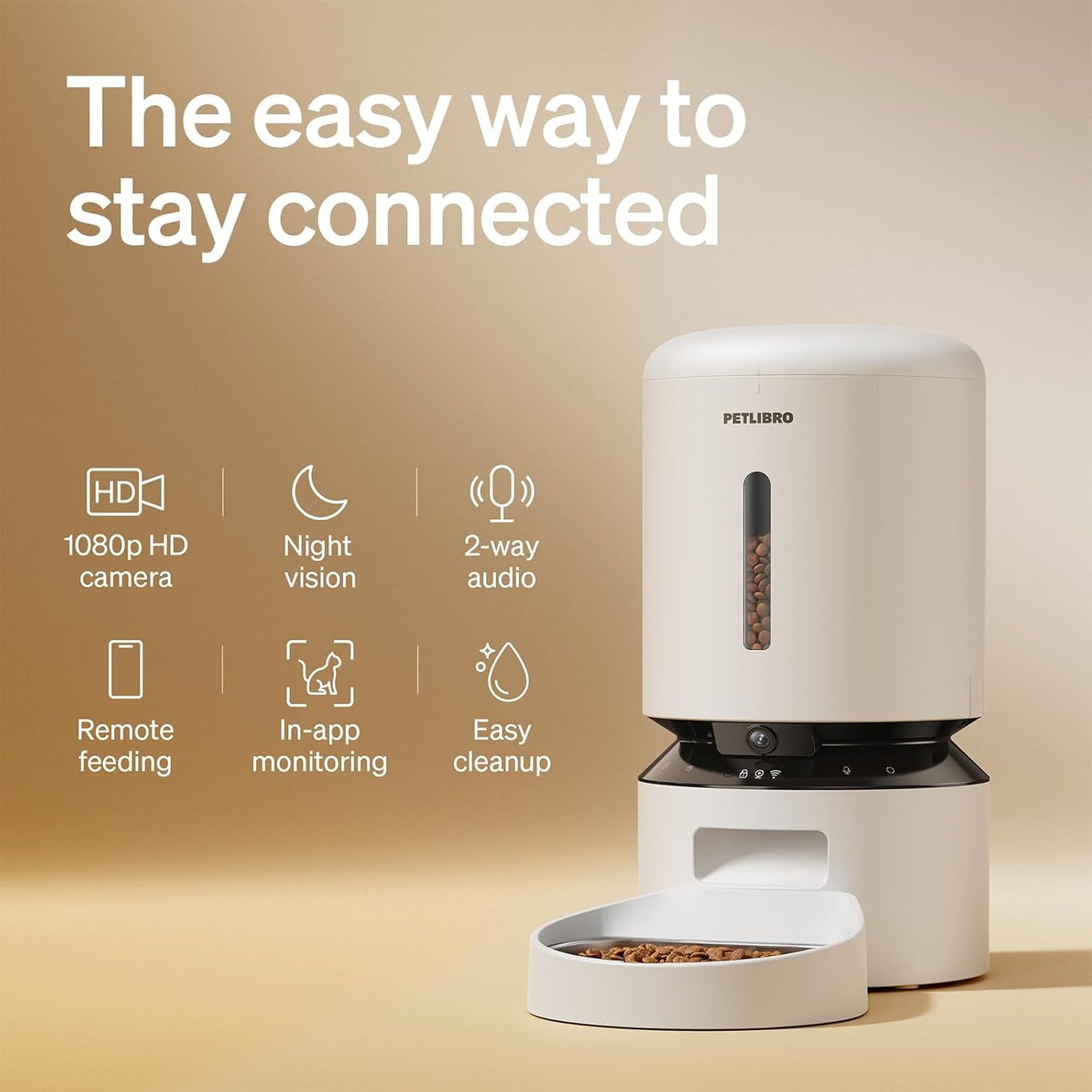 PETLIBRO Automatic Cat Feeder with Camera, 1080P HD & Night Vision, 5Ghz/2.4Ghz Wifi & Cam Smart Pet Feeder with App Control, 2-Way Audio, Motion Alerts for Cats & Dogs, Stainless Steel Single Tray