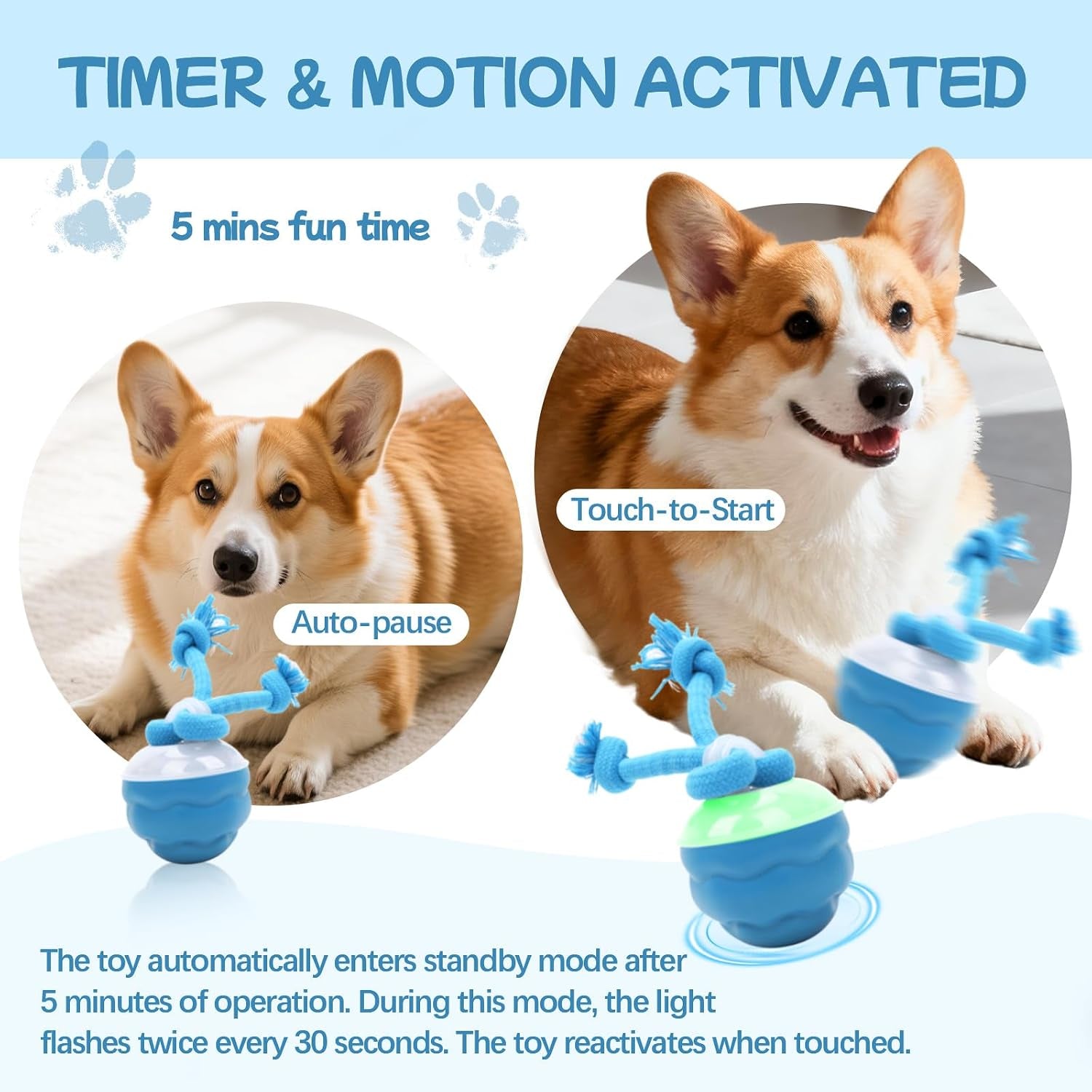 Goosheep 2026 New Interactive Dog Toys, Automatic Moving Dog Ball for Medium/Large Dogs, Interactive Smart Rolling Dogs Toy Ball with Light up to Keep Them Busy(Blue)