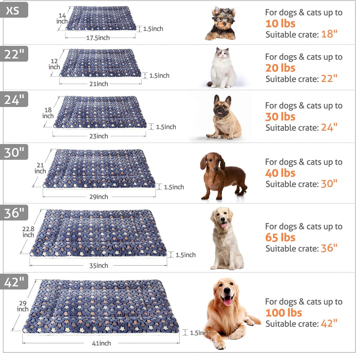 Mora Pets Cat Bed Ultra Soft Dog Crate Pad Star Print 14 X 17.5 Inch Blue
