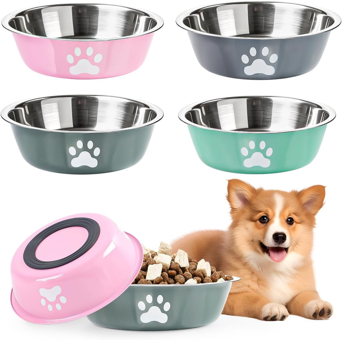 4 Pack Stainless Steel Dog Bowls, 29 OZ Metal Dog Bowls, 3.6 Cups