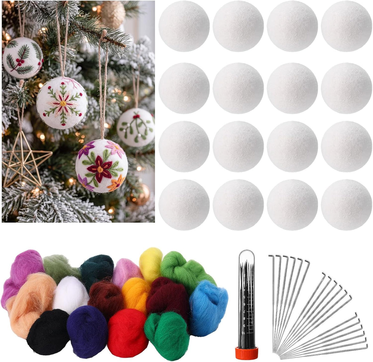 Frienda 16 Set Felted Christmas Balls Beginner DIY Needle Felt Kits