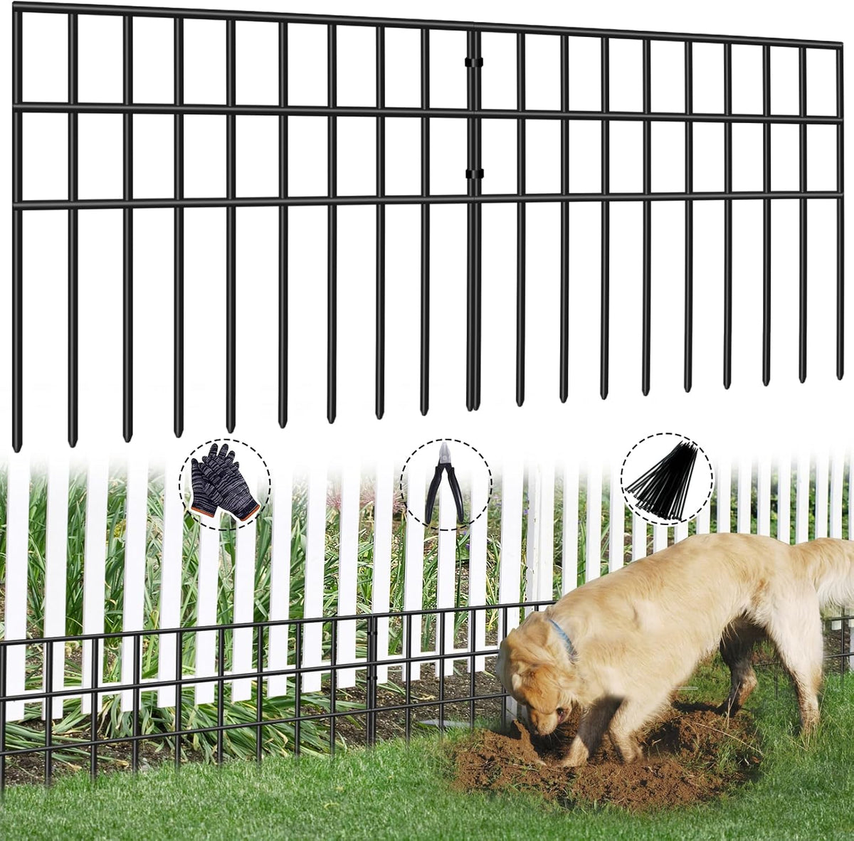 42.5Ft(L) X 13In(H) Animal Barrier Fence, 30 Panels No Dig Garden Fence for Dog Rabbit, Rustproof anti Digging Barrier, Garden Edging Border Ground Defense for Outdoor, Yard, Patio