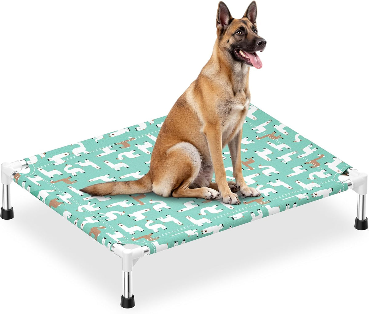 Cute Alpaca Print Elevated Dog Bed - Portable Cooling Pet Cot,M