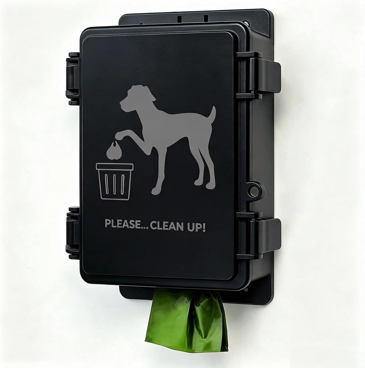 Dog Poop Bag Dispenser Wall Mounted Waterproof Outdoor Pet Waste Bags Dispenser Station with Cute Doggie Poo Images Post, Pole, Fence Mountable Fits Home, Porch, Patio, Yard（Black,Only Dispenser)