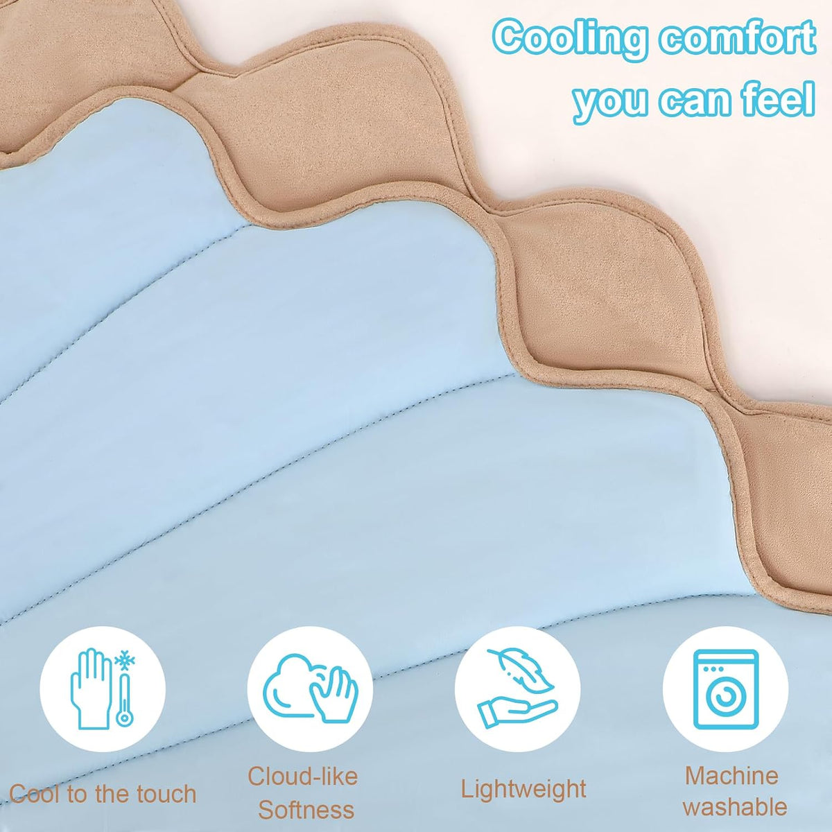 27" X 20" Sea Shell Cat Cooling Mat, Ocean Pet Cooling Mat Blanket for Indoor Cats, Coastal Washable Pet Pad for Couches Bed, Floor, Sofa 1 Pack (Blue & Beige)