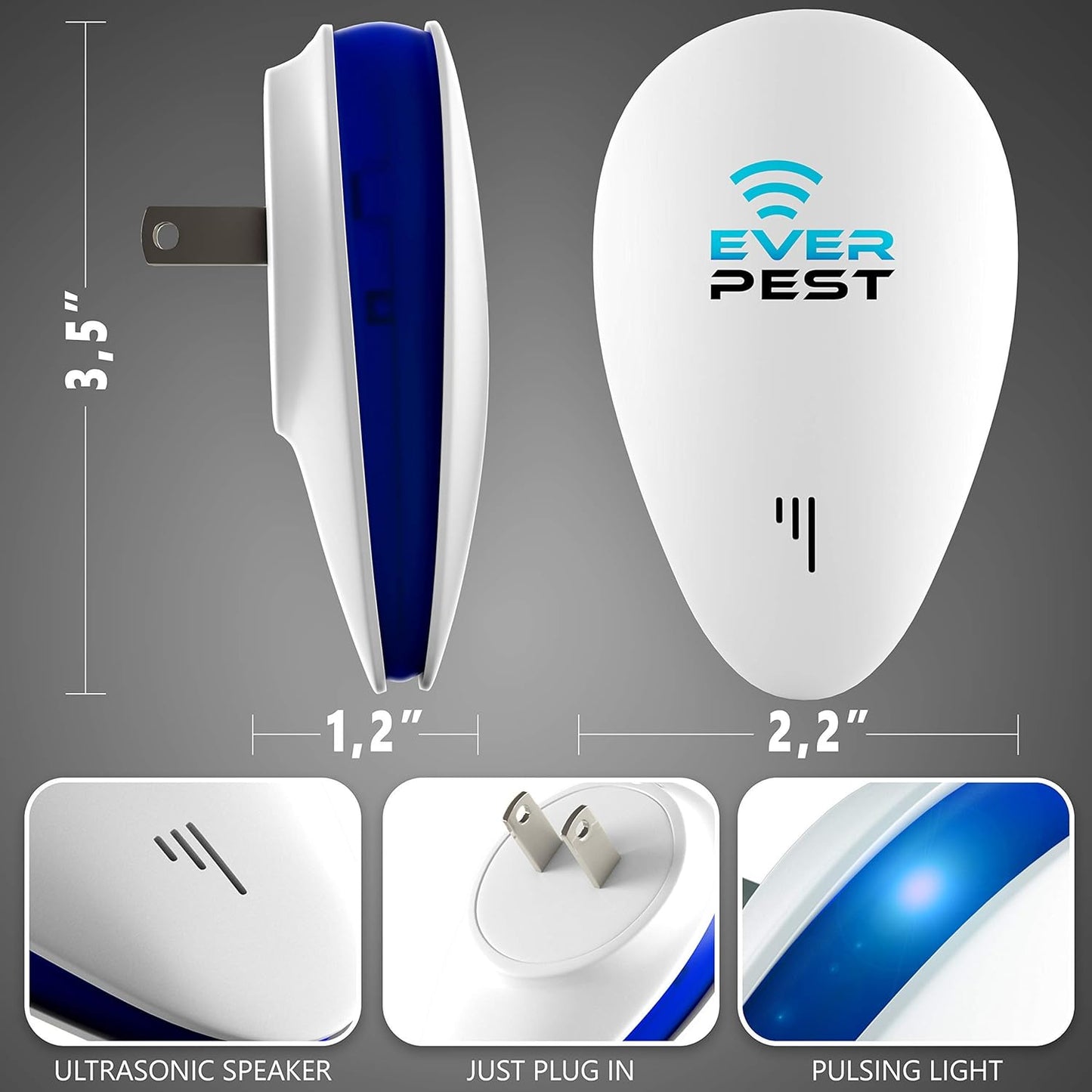 Ultrasonic Pest Control Repeller - Repel Rodents, Ants, Cockroaches Get Rid, Bed Bugs, Mosquitos, Flies, Spiders, Squirrel Bats - Eco-Friendly