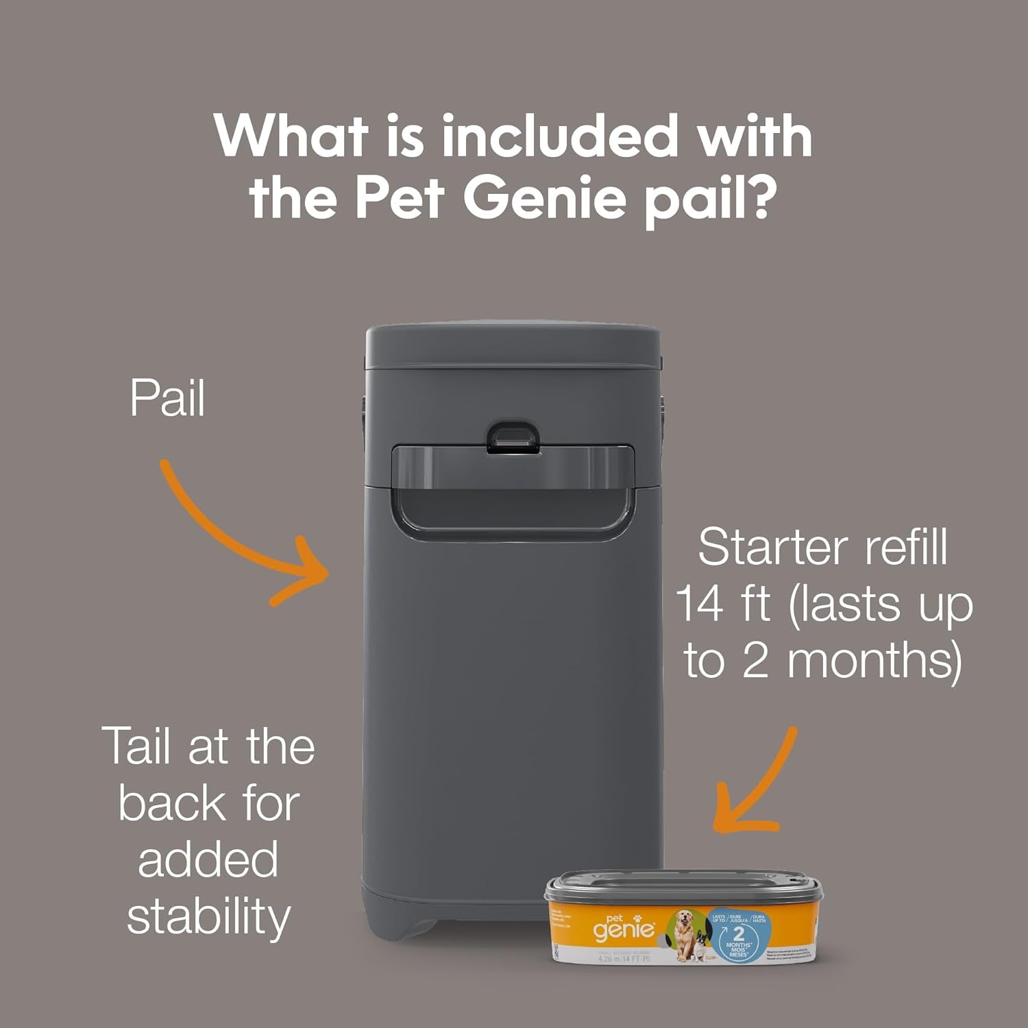Pet Genie Pail | Dog Waste Disposal System for Outdoor and Indoor Odor Control | Dog Poop Trash Can | Includes 1 Square Refill Bag That Lasts up to 2 Months
