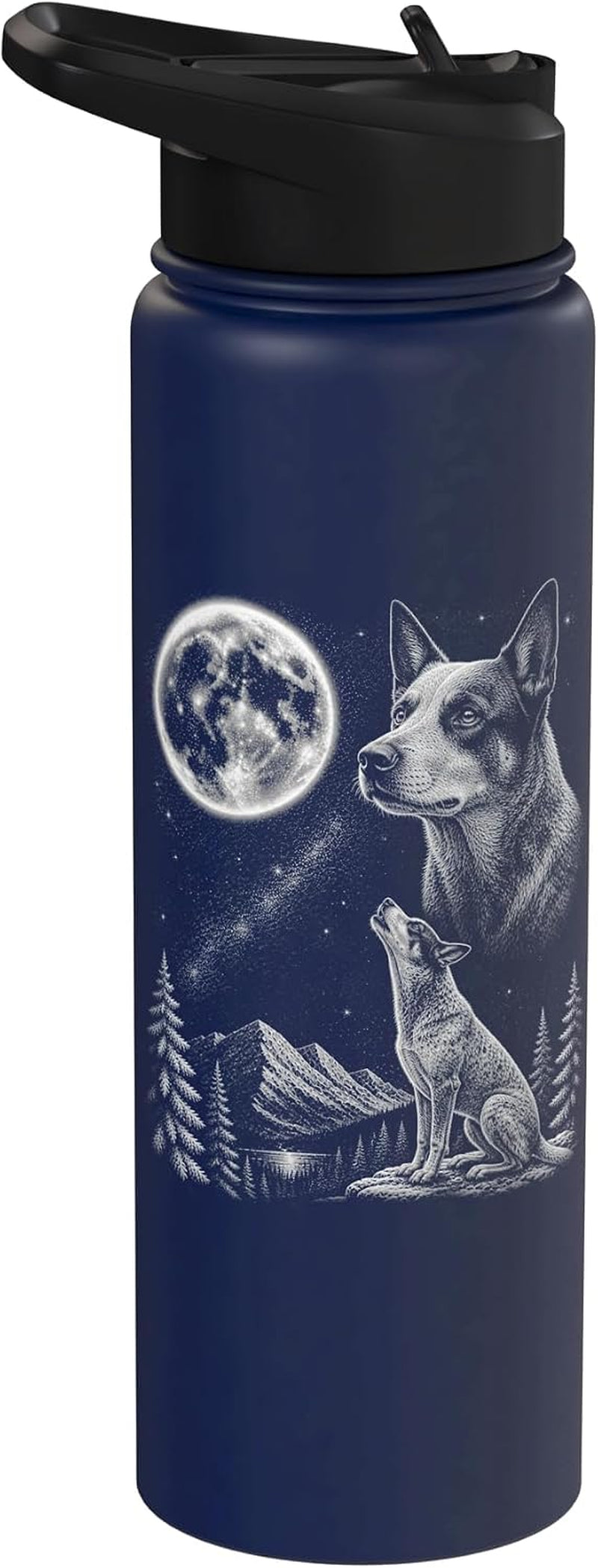 Blue Heeler Dog Howling to the Moon Retro 90'S Stainless Steel Insulated Water Bottle