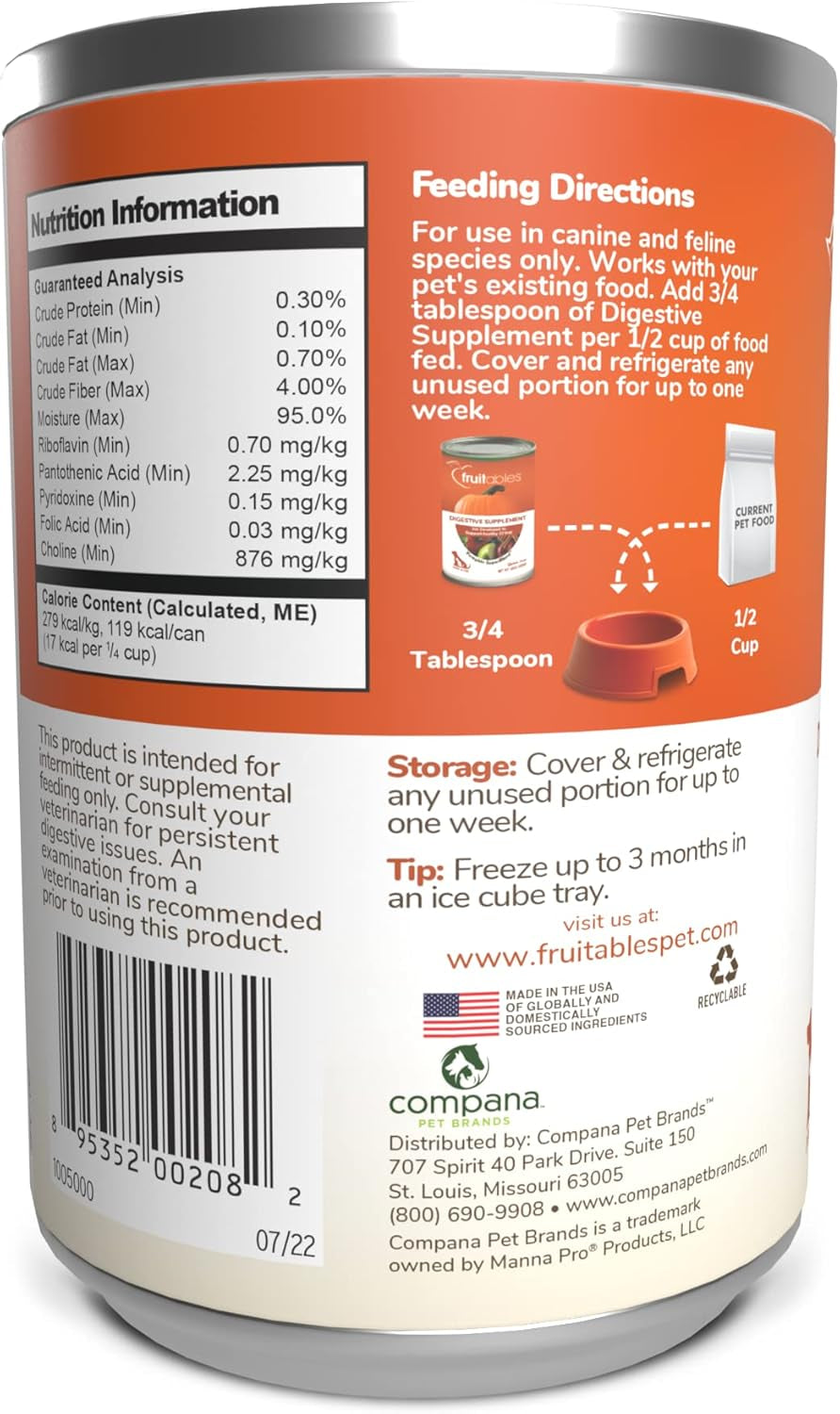 Fruitables Pumpkin Digestive Supplement, Made with Pumpkins for Dogs, Healthy Fiber Supplement for Pet Nutrition, Packed with Superfoods, 15 Oz
