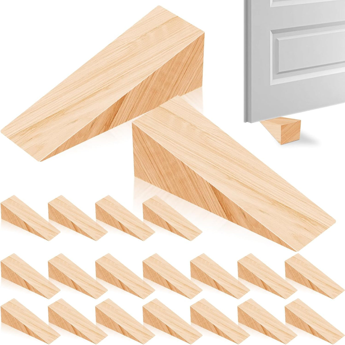 20 Pack Wooden Wedges for Chair Caning Supplies, Non Slip Wood Door Stopper, Triangle Wood Block for Chair Caning Door Stop, Large
