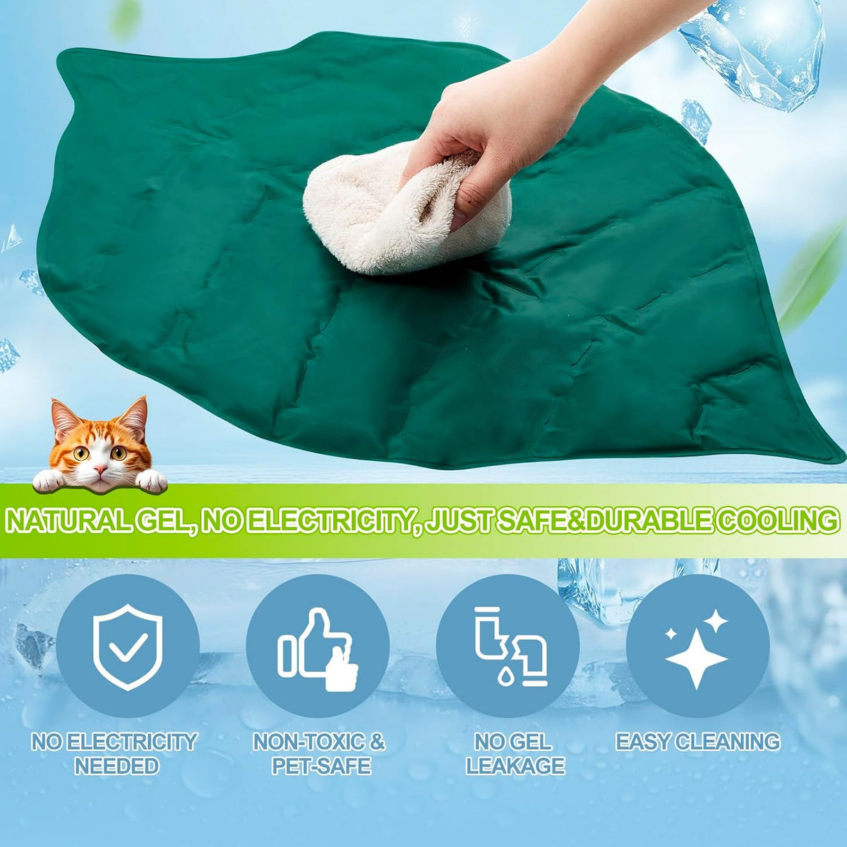 Drydiet Leaf Shaped Cooling Mat for Pets, 27 X 18.5 Inch Reversible Nylon Cooling Bed for Cats and Puppies, Summer Sleeping Blanket Pad for Cage Accessories and Safety Fences, Sage Green