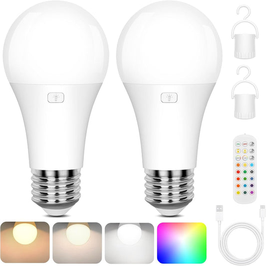 Yochoice Rechargeable Battery Operated A19 Light Bulb with Remote & Timer