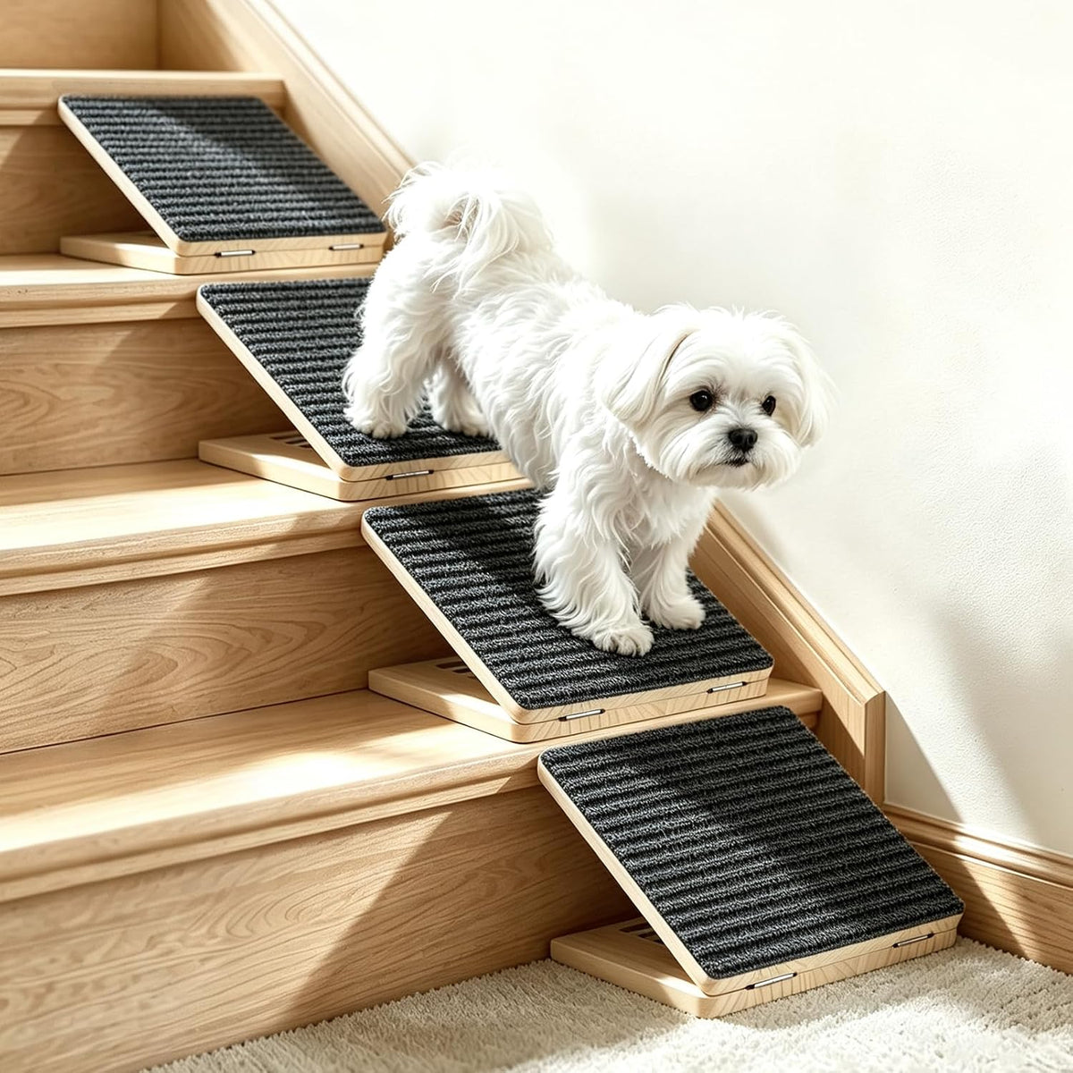 2-Pack Small Dog Ramp for Stairs, Adjustable Gentle Low-Angle Wooden Pet Stair Wedges, Non-Slip Carpet Surface, No Assembly Portable Sturdy Pet Steps for Small Dogs, Senior, Injured, Short-Legged