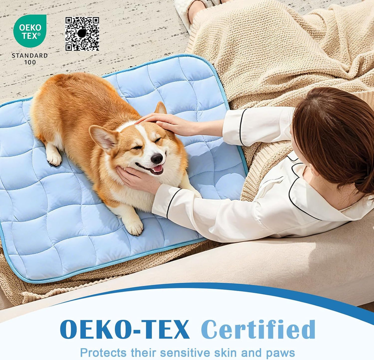 JOLLYVOGUE Cooling Mat for Dogs, Large Dog Cooling Pad, 44"X32", Blue